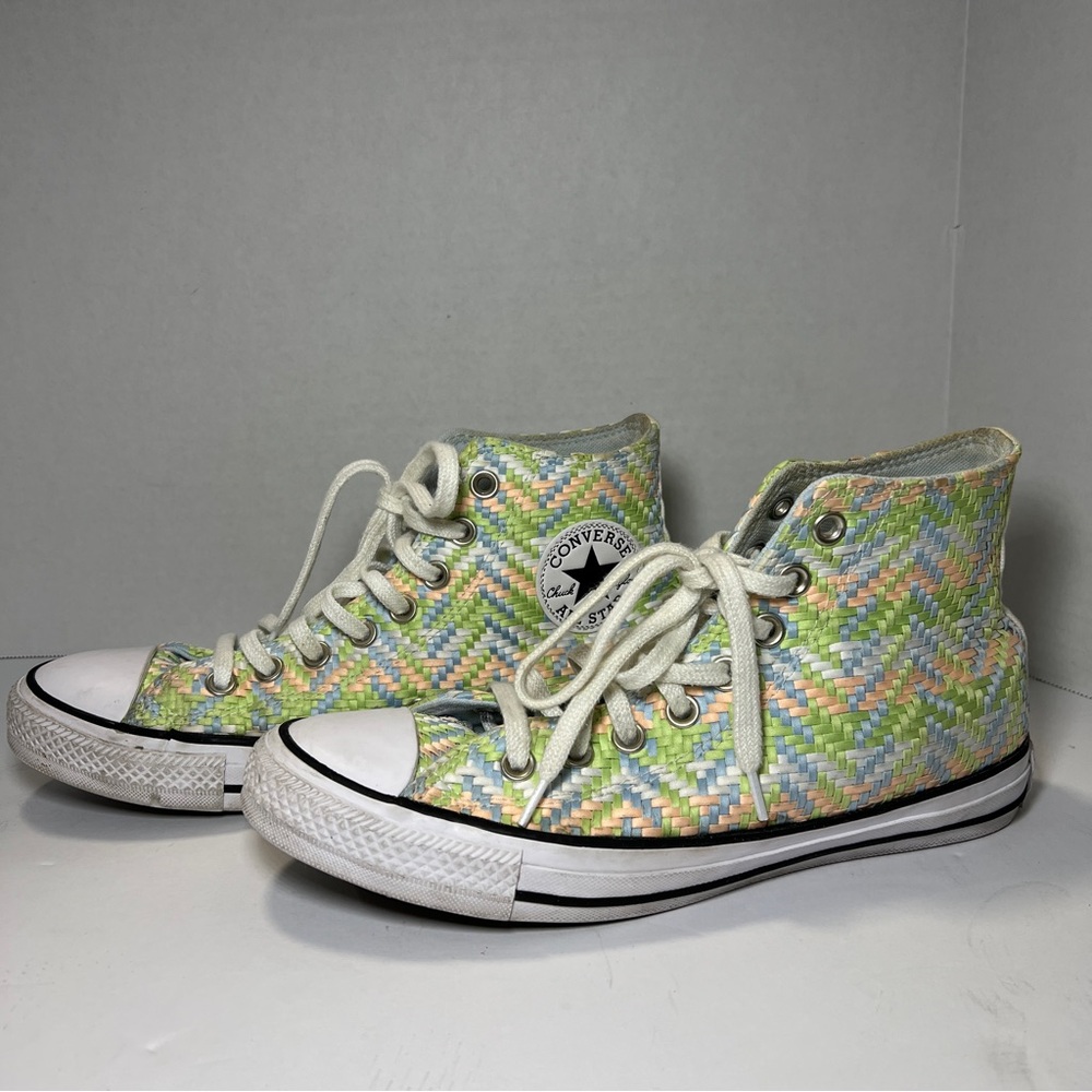 Converse CTAS High Top Chambray Blue Green White Canvas Sneakers Women's Size 9